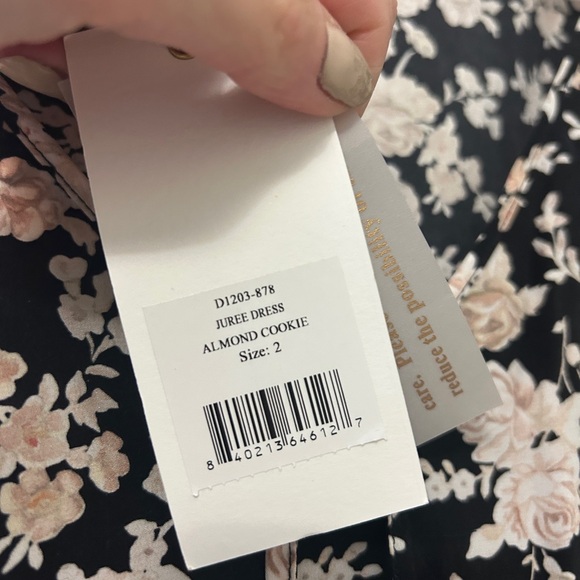 NWT LoveShackFancy Juree Floral Silk V-Neck Mini Dress in Almond Cookie Size 2 - Picture 5 of 7